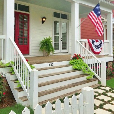 farmhouse front steps | Big wide front porch steps | Dream Home Farmhouse Front Porch Decorating, Front Porch Stairs, Front Porch Design Ideas, Front Porch Steps, Front Door Steps, Porch Stairs, Porch Design Ideas, Farmhouse Front Porch, Porch Remodel