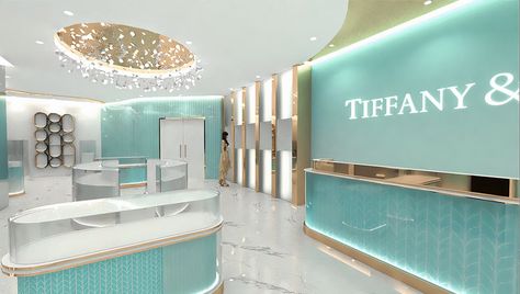 Tiffany & Co. Store - Retail Interior on Behance Tiffany Blue Vanity Room, Tiffany And Co Store Interior, Tiffany Blue Office, Tiffany And Co Store, Tiffany & Co, Tiffany Blue Rooms, Tiffany Blue Walls, Color Cian, Tiffany Store