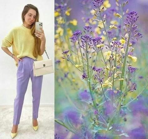 Yellow Blouse Outfit, Lilac Blouse, Fashion Work Outfit, Colour Combinations Fashion, Color Combos Outfit, Modesty Outfits, Color Combinations For Clothes, Color Trends Fashion, Pastel Outfit