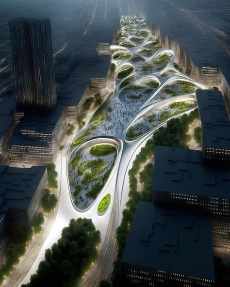 Tim Fu on Instagram: "Future Urban Parks . Can we find new solutions to urban park design with A.I. ? . . Midjourney + SD/PS Post-processing . . #park #sustainability #landscape #landscapedesign #urbandesign #zahahadid #zhacode #timfu #aiarchitecture #ai #midjourney #midjourneyarchitecture #dalle2 #stablediffusion #parametric #architecture #parametricarchitecture #futuristic #architecturephotography #interiordesign #architectureanddesign #archilovers #arquitectura #dezeen #designboom #aiart" Futuristic Park Design, Parametric Landscape Design, Urban Park Design, Parametric Landscape, Utopian Architecture Future City, Parametric Urban Design, Futuristic Green Architecture, Futuristic Plant City, Waterscape Design