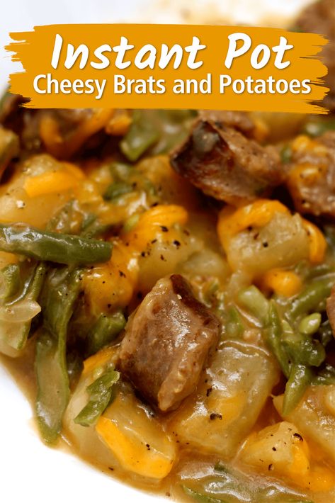 Recipes With Brats Crock Pot, Bratwurst Recipes Instant Pot, Cheddar Brat Recipes, Meals With Brats Bratwurst, Brat And Potato Recipes, Recipes With Cheddar Brats, Bratwurst Potatoes Recipes, Easy Fall Instant Pot Recipes, Hot Dogs And Potatoes