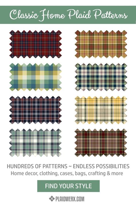 Classic plaid patterns for the home, including buffalo check and windowpane. Plaid Diy, Scottish Clothing, Tartan Clothing, Irish Tartan, Shirting Fabric, Patchwork Quilt Patterns, Ebay Clothes, Scottish Clans, Check Fabric