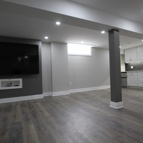 Basement Contemporary Design, Best Basement Colors, Basement Colors Ideas, Paint Colors Basement, Grey Basement Ideas, Gray Basement Ideas, Basement Paint Ideas, Basement Bedroom Decor, Living Room Ideas Basement