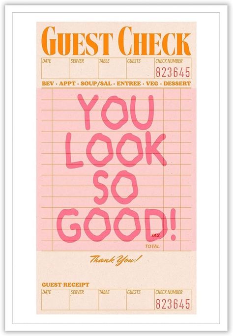 Amazon.com: Liyark The guest said You Look So Good Pink And Orange Posters Trendy Retro Preppy Canvas Wall Art Funky Inspirational Positive Room Aesthetic Print Painting Maximalist Dorm Wall Decor 12x16in: Posters & Prints Maximalist Dorm, College Dorm Posters, Room Aesthetic Decor, Preppy Posters, Modern Minimalist Home Decor, Preppy Prints, Wall Art Funky, Pink Dorm, House Unique