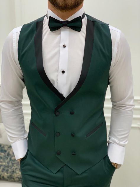 Tuxedo Suit For Men, Peak Lapel Tuxedo, Green Suit Men, Suits Groom, Green Tuxedo, Cheap Suits, Flower Chain, Pants Gift, Royal Green