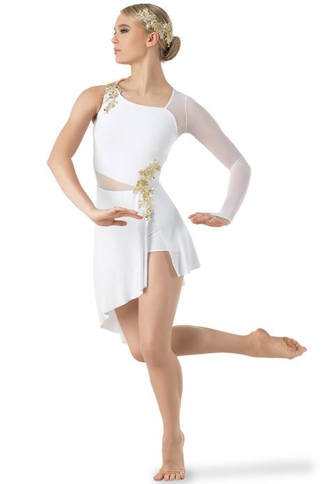 Weissman® | Asymmetrical Dress w/ Beaded Appliqués Modern Dance Costume, Cute Dance Costumes, Pretty Dance Costumes, Lyrical Dresses, Contemporary Dance Costumes, Dance Costumes Lyrical, Contemporary Costumes, Love Me Again, Ballet Clothes