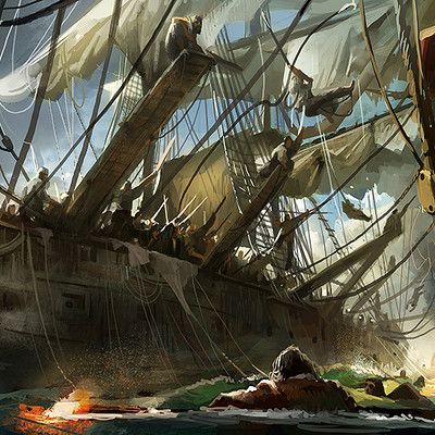 ArtStation - NWO - Character and props Design Warship Battle, Pirate Ship Art, Kaptan Jack Sparrow, Sea Battle, Old Sailing Ships, Pirate Art, Pirate Ships, Pirate Adventure, Ghost Ship