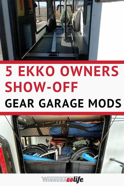 Are you searching for mods that you can add to your Ekko? Here are 5 Ekko owners, and how they have modified their Ekko garages! Whether you full-time rv, or are weekend warrior Ekko owners this post is for you! Get inspired by touring these DIY mods and the personalization's! From a bike focused gear garage to a sliding cabinet gear garage, and so much more. No matter what you want to carry there is a mod for everyone. Check out this article, and consider what mods you would add to your Ekko! Winnebago Ekko, Gear Garage, Rv Gear, Rv Mods, Sliding Cabinet, Rv Adventure, Small Campers, Rv Hacks, Road Trip Adventure