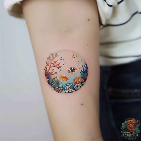 Exploring the Depths: The Fascinating World of Marine Life Tattoos: 121 Designs - inktat2.com Marine Life Tattoos For Women, Sea Anemone Tattoo, Coral Tattoo Reef, Sea Sleeve Tattoo, Under Water Tattoo, Under The Sea Tattoo, Sealife Tattoos, Marine Life Tattoo, Biology Tattoo