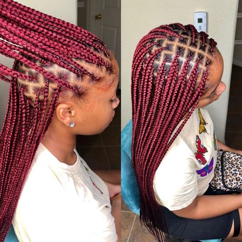 Small Knotless Box Braids With Curls And Color, All Red Knotless Braids, Small Red Box Braids, Knotless Box Braids Medium Color Red, Burgundy Medium Knotless Braids, Burgundy Small Knotless Braids, Wine Braids Hairstyles, Small Red Knotless, Braid Colors For Black Women