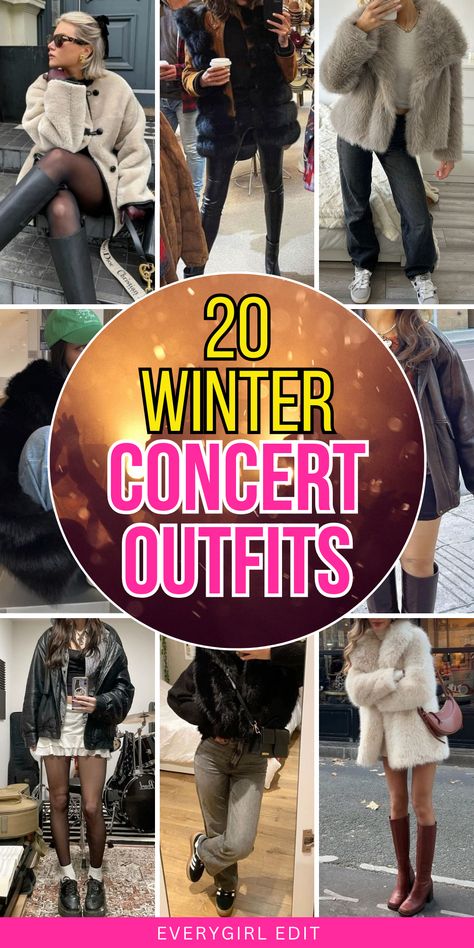 winter concert outfits, winter concert outfit ideas, winter concert outfit inspo, winter concert outfits 2024, winter concert outfit ideas 2024. Outfits For A Concert At Night, Concert Outfits Women, Winter Concert Outfit Ideas, Fish Net Outfit, Concert Outfit Winter Night, Concert Outfit Ideas Winter, Concert Outfits Winter, Winter Concert Outfit, Winter Party Outfit Night