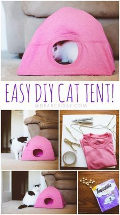 Dollar Store Crafts - DIY Cat Tent - Best Cheap DIY Dollar Store Craft Ideas for Kids, Teen, Adults, Gifts and For Home - Christmas Gift Ideas, Jewelry, Easy Decorations. Crafts to Make and Sell and Organization Projects http://diyjoy.com/dollar-store-crafts Diy Jouet Pour Chat, Tent Craft, Diy Cat Tent, Katt Diy, Diy Cat Bed, Katt Grejer, Chat Diy, Cat Tent, Diy Cat Toys