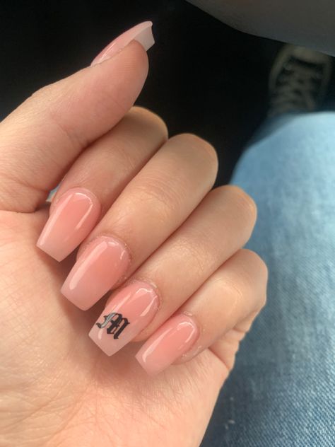 Secret Initial Nails, Old English Initial Nails, Initial On Nails Letters, Nails With The Letter M On Them, Nails With An M Initial, Acrylics With Initial Nails, M Initial Nails, M Initial On Nail, Nails With A Letter On Them