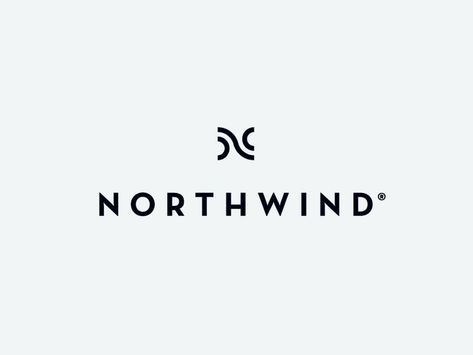 First concept for Northwind, this is the 'contemporary' concept. N is an abstraction of the Northwinds which swirl North to South and carry cool air down from the Northern hemisphere.   The mark is... North Logo Design, Air Logo Design, Abstract Logo Mark, Contemporary Branding Design, Luxury Logotype, Cool Branding, Logo Typeface, Abstract Logos, Contemporary Branding