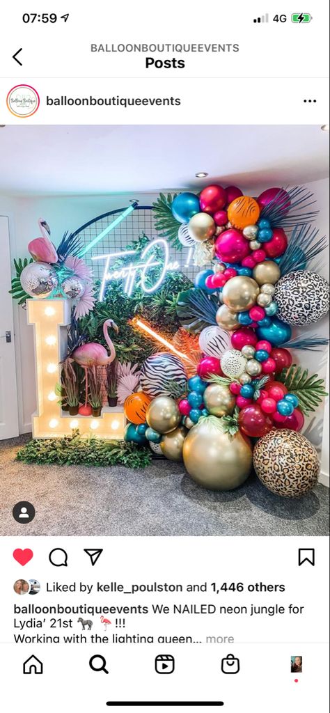 Neon Jungle Theme, Neon Jungle Party, 30th Birthday Themes, Neon Jungle, Jungle Theme Parties, Sweet 16 Decorations, 30th Party, 30 Birthday, Dance Ideas