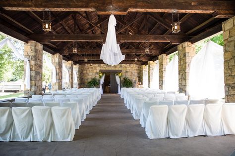 Wedding ceremony, Indian Springs State Park Stone Pavilion. Stone Pavilion, Fall Wedding Ceremony Decorations, State Park Wedding, Fall Wedding Ceremony, Vowel Renewal, Indian Garden, Wedding Color Trends, Commitment Ceremony, Georgia Wedding