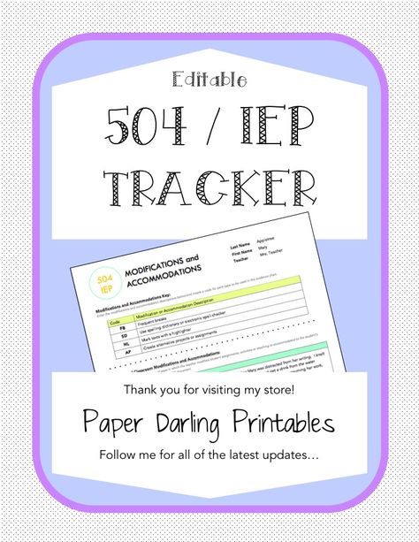 Classroom Accommodations, Spelling Dictionary, Behavior Tracker, 504 Plan, Iep Meetings, Teacher Toolkit, School Psychologist, Teacher Ideas, A Classroom