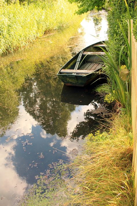 Rowing boat in a ditch Rowing Boat Aesthetic, Small Boat Aesthetic, River House Interior, Rowing Aesthetic, Lake Aesthetic, Rowing Boat, Row Boats, Nice Ideas, Book Board