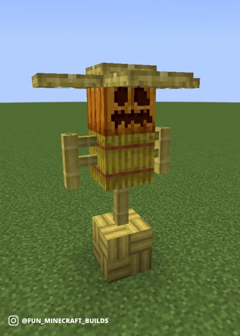 A Minecraft scarecrow idea made out of bamboo and bamboo mosaic blocks! #minecraft Minecraft Scarecrow Build, Scare Crow Minecraft, Minecraft Scarecrow Ideas, Bamboo Minecraft Builds, Fence Minecraft Ideas, Minecraft Bamboo Farm, Lampost Minecraft, Minecraft Bamboo Builds, Minecraft Umbrella