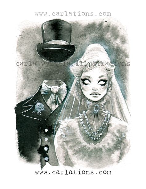 Constance Ghost Bride Disneyland Haunted Mansion Watercolor Pin-Up Print by Carlations Bride Haunted Mansion, Disneyland Wedding, Haunted Mansion Disneyland, Ghost Bride, Ghost Drawing, Spooky Art, Digital Signature, Pin Ups, Haunted Mansion