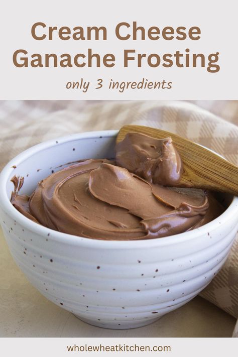 This chocolate cream cheese ganache frosting is rich, velvety and decadent. It is perfect for piping onto cupcakes or for frosting cake. Make this 3 ingredient chocolate frosting for your next birthday cake. Cream Cheese Ganache, Ganache Frosting Recipe, Chocolate Cream Cheese Icing, Bakers Square, Whipped Chocolate Ganache, Frosting Cake, Sweet Sauces, Chocolate Cream Cheese Frosting, Chocolate Ganache Frosting