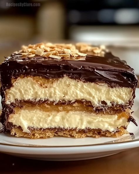 No-Bake Chocolate Eclair Cake - Easy and Decadent Dessert - Recipes By Clare Eclare Cake Desserts, No Bake Chocolate Eclair Cake, Pastries Aesthetic, Icebox Pies, Eclair Dessert, Chocolate Eclair Dessert, Eclairs Dessert, Trifle Cake, Chocolate Eclair Cake