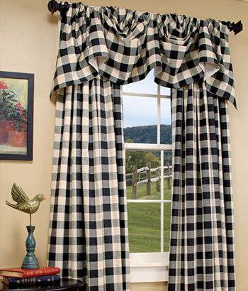 Buffalo Check Lined Austrian Valance - These are perfect for the windows in my room. In the red though. Black And White Checkered Curtains, Farmhouse Curtains Kitchen, Checkered Curtains, Traditional Window Treatments, Exposed Wood Ceilings, Buffalo Check Decor, Farmhouse Kitchen Curtains, Buffalo Check Curtains, Check Curtains