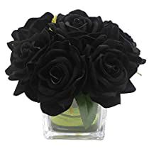 Check this out on Amazon Black Centerpieces Birthday, Black Centerpieces, Square Glass Vase, Fake Flower Arrangements, Party Tables, Flower Centerpiece, Tables Kitchen, Birthday Events, Velvet Rose