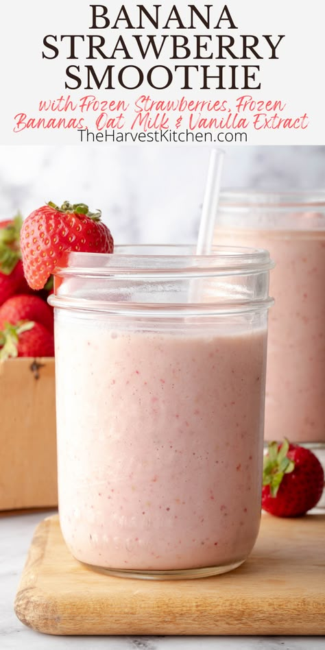 This Strawberry Banana Smoothie recipe is rich and creamy and tastes like strawberry ice cream. It’s an easy-to-make strawberry and banana smoothie that’s made with oat milk, frozen strawberries, frozen bananas and pure vanilla extract. Simple Banana Smoothie, Banana Strawberry Smoothie, Delicious Strawberry Smoothie, Strawberry And Banana Smoothie, Strawberry Banana Smoothie Recipe, Blueberry Spinach Smoothie, Strawberry Smoothie Recipe, Cacao Smoothie, Strawberry And Banana