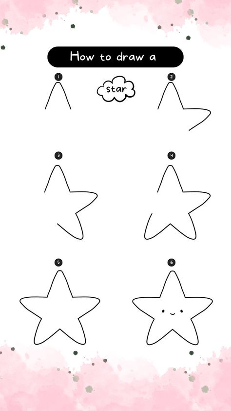 Doodle For Beginners, How To Draw Cute, Star Doodle, Draw Step By Step, Kawaii Drawing, Drawing Stars, Easy Drawing Steps, Drawing Ideas List, How To Draw Steps