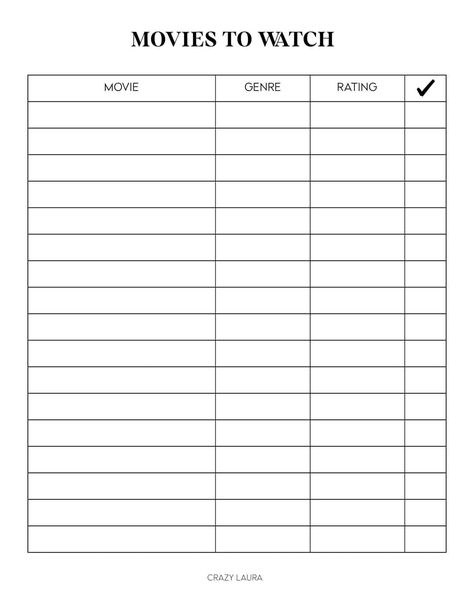 Movie Tracker Printable, Tv Tracker, Bullet Journal Layout Templates, Journal Banner, Movie Tracker, Crazy Laura, Bullet Journal Ideas Templates, Notepaper, Note Writing Paper