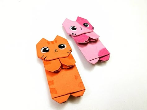 How to Make Origami Cat Bookmarks : 9 Steps (with Pictures) - Instructables Origami Bookmark Step By Step, Cat Bookmarks Diy, Easy Origami Bookmarks, Bookmark Picture, Origami Cute, Cat Origami, Easy Origami Animals, Origami Sheets, Library Program Ideas