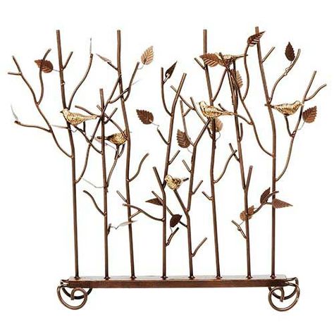 Birds in Branches Summer Fireplace Screen Wrought Iron Fireplace Screen, Decorative Fireplace Screens, Craftsman Fireplace, Fireplace Entertainment, Small Fireplace, Freestanding Fireplace, Fireplace Screen, Fireplace Screens, Branch Design