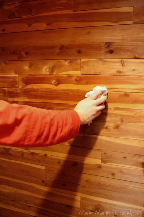 Wiping cedar walls in cedar closet via Meet Me in Philadelphia Painting Cedar Walls, Cedar Interior Walls, Cedar Closet Ideas, Cedar Walls Interior, Plank Wall Bedroom, Cedar Interior, Long Island House, Cedar Lined Closet, Panel Walls