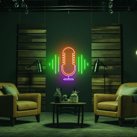 Light Up your podcast space with our Podcast Neon Sign featuring a custom name and microphone LED light. Perfect for recording studios, home offices, or any space where you want to showcase your podcasting passion. This personalized neon sign adds a touch of creativity and professionalism to your setup. Purpose: Decorate your home party decorations Light Up business environments Ideal gift for family, friends, or anyone passionate about podcasting ✨ Features: Handmade and user-friendly Eye-catch Podcast Room Decor, Multimedia Room, Podcast Design Studio, Podcast Setup Ideas Background, Podcast Lighting Setup, Pod Cast Set Design, Podcast Office Setup, Podcast Space, Video Podcast Set Design