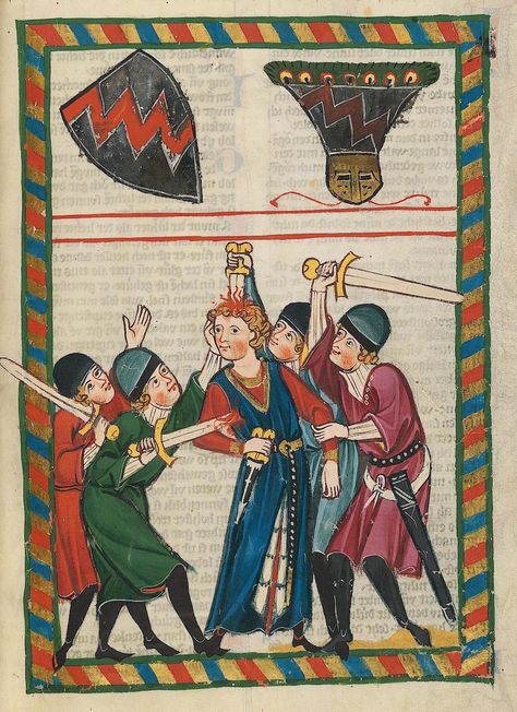 In Germany, Brennenberg was the unfortunate lover. Codex Manesse, Funny Medieval, Jonah And The Whale, Medieval Paintings, Images Of Christ, Medieval Life, The Cross Of Christ, Medieval Manuscript, Medieval Clothing