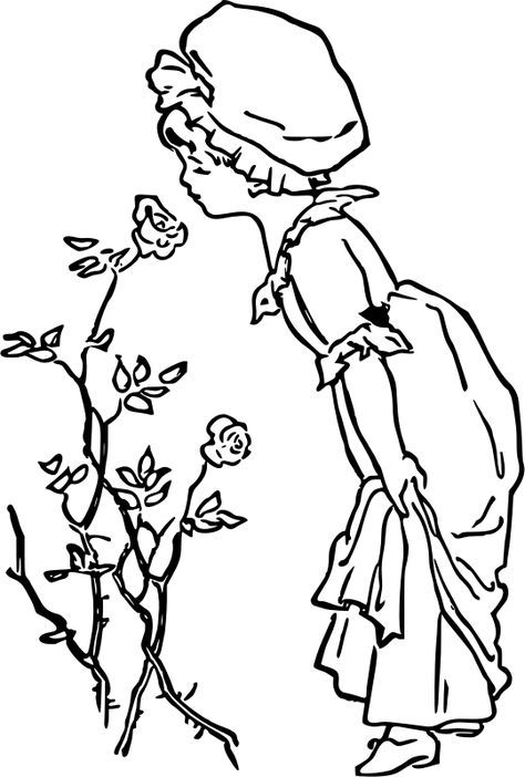 Girl smelling flowers - Openclipart Girl Smelling Flowers, Free Woman, Smelling Flowers, Moomin Valley, Spring Pictures, Tove Jansson, Vintage Drawing, World's Fair, Stamp Design