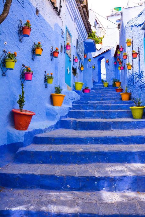 Enveloped in Blue In the Moroccan Blue City, Chefchaouen Blue City Morocco, Chefchaouen Morocco, Colorful Places, Moroccan Blue, Morocco Travel, Blue City, 수채화 그림, Blue Aesthetic, Wall Collage