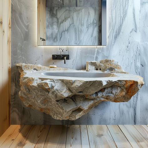 Rock Sink, Rock Bathroom, Floating Rocks, Rock Designs, Faux Rock, Stone Bathtub, Stone Bathroom, Modern Bathrooms, Dome House