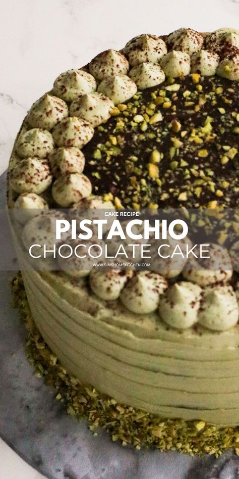 Pistachio Chocolate Cake Pistachio Cake Chocolate, Chocolate And Pistachio Cake, Pistachio Poke Cake Recipes, Cake With Pistachio Cream, Pistachio And Chocolate Cake, Chocolate Pistachio Dessert, Chocolate Cake Toppings, March Cake Ideas, Pistachio Birthday Cake