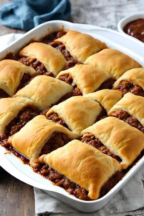 Sloppy Joe Casserole Crescent Rolls Cold Day Recipes, Casserole With Crescent Rolls, Crescent Dough Sheet Recipes, Pillsbury Crescent Recipes, Using Crescent Rolls, Chili Cheese Dog Casserole, Homemade Sloppy Joe Sauce, Crescent Roll Recipes Dinner, Recipes Using Crescent Rolls