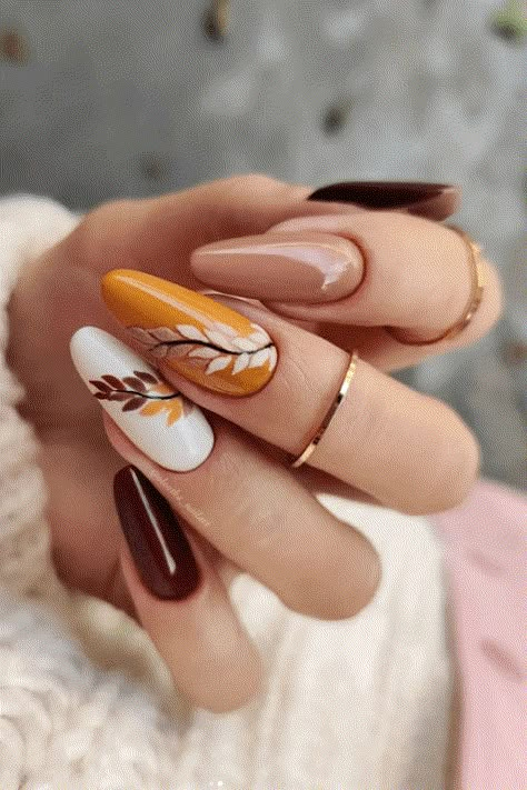 fall nail art leaves. fall nails october. autumn nails. thanksgiving nails. November Nail Design Ideas, November Nails 2023, November Nails Ideas 2023, November Nail Art, November Nail Designs, Fall Nail Art Ideas, Trending Nail Art, Nails Autumn, November Nails