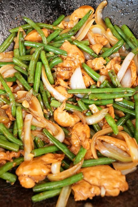 Panda String Bean Chicken, String Bean Chicken Recipe, String Bean Chicken, Green Bean Chicken, String Bean Recipes, Panda Express Copycat, Chicken And Green Beans, Cj Eats, Stir Fry Green Beans