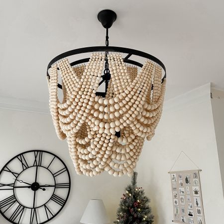 Dining Room Chandelier Wood, Wood Bead Chandelier Bedroom, Beaded Bedroom Chandelier, Gold Boho Chandelier, Boho Bathroom Chandelier, Beaded Chandelier Over Tub, Black Boho Light Fixture, Boho Dining Room Chandelier, Wood Bead Chandelier Dining Room