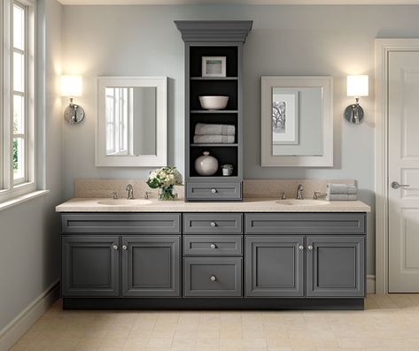 Diamond at Lowes - Lisette Painted Peppercorn Home Depot Kitchen, Maple Kitchen Cabinets, Best Kitchen Design, Bathroom Vanity Designs, Master Bath Remodel, Vanity Design, Bathroom Redo, Bathroom Spa, Bathroom Renos