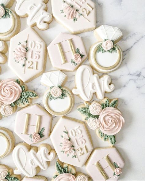 Blush Bridal Shower Cookies, Rose Gold Bridal Shower Cookies, Wedding Cookies Decorated Initials, Future Mrs Cookies Decorated, Spring Bridal Shower Cookies, Decorative Wedding Cookies, Garden Party Bridal Shower Cookies, Boho Bridal Cookies, Couples Wedding Shower Cookies