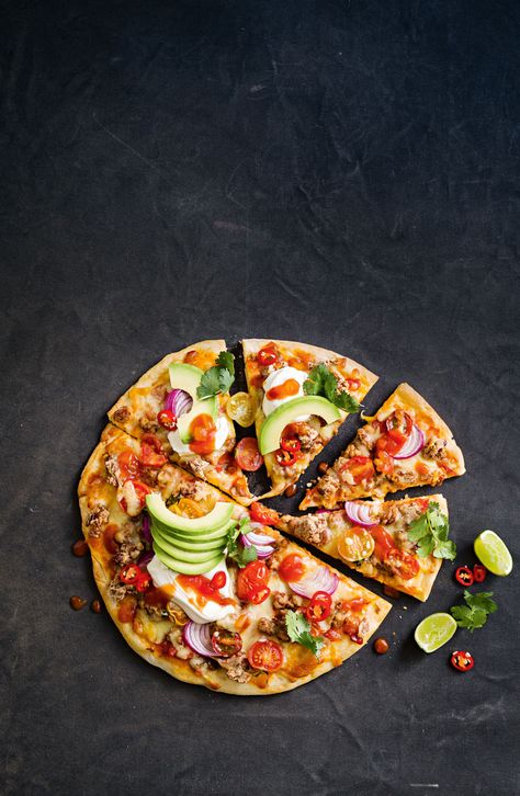 Pizza Images Pictures, Mexican Taco Pizza, Pizza Images, Pizza Image, Taco Dinner Recipes, Fajita Pizza, Pizza Photography, Fish Taco Sauce, Mozzarella Pizza