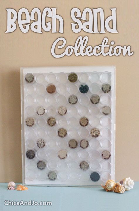 Sand Display Ideas, Beach Sand Collection, Sand Collection Display, Beach Sand Crafts, Sand Display, Beach Keepsakes, Rock Collection Display, Beach Souvenirs, Sand Collection