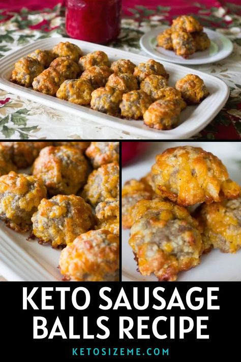 This Keto Sausage Balls recipe is a family favorite. If you visit our home during the holidays, you're in for a treat. I can't wait for you to make this recipe. I am sharing it with you because I know how much you're going to love it. You can make these ahead and freeze them. These savory keto sausage balls are great for holiday parties, baby showers, and potlucks! #lowcarb #ketodiet #ketorecipe Sausage Balls With Almond Flour, Keto Sausage Recipes, Keto Sausage Balls, Keto Sausage Recipe, Sausage Balls Recipe, Keto Sausage, Keto Holiday, Sage Sausage, Bisquick Recipes