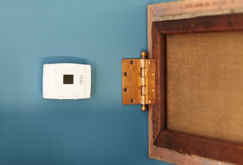 Hide Any Wall Imperfections With This Trick: If these walls could talk... they'd want to look beautiful too. Hide Thermostat, Hiding Ugly, Clever Organizer, Wall Safe, Diy Home Repair, Home Organization Hacks, Water Stains, Love Home, Home Repair